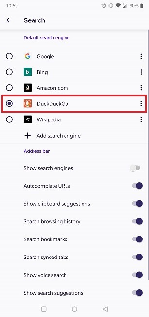 Cómo cambiar las opciones predeterminadas del motor de búsqueda predeterminado Android Firefox
