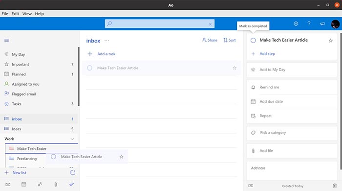 Ms To Do en Linux con Ao Move Task