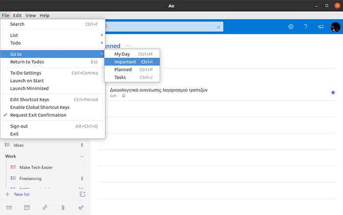 Ms To Do en Linux con atajos de Ao