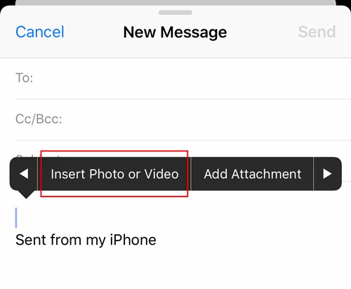 Archivos adjuntos de correo electrónico Ios Insertar foto