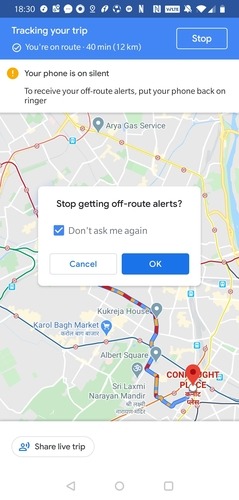 Alertas de ruta de parada de Google Maps