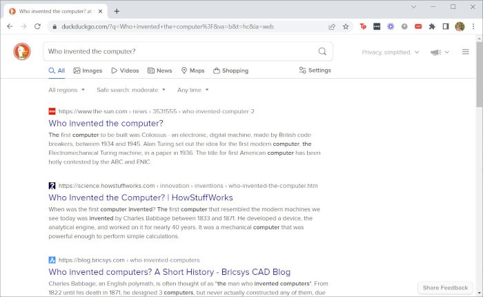 Motores de búsqueda Duckduckgo Pregunta