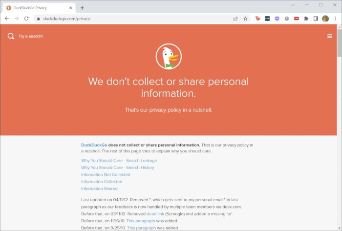 Motores de búsqueda Duckduckgo Privacidad