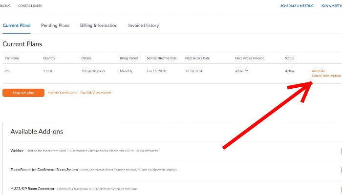 Zoom Cancelar Plan
