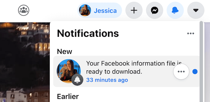 Recibirás una notificación de Facebook cuando tus datos estén listos para descargar.