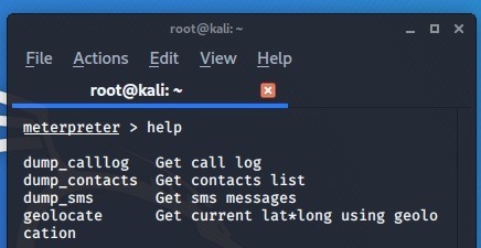 Cámara Android Kali Linux Meterpreter Opciones