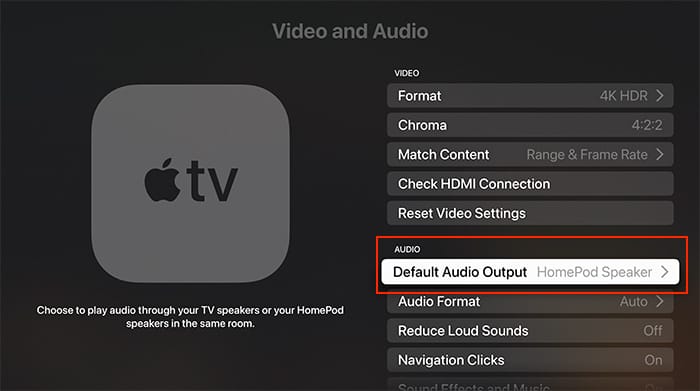 Configurar audio de cine en casa Apple Tv Homepod Salida de audio predeterminada Tvos