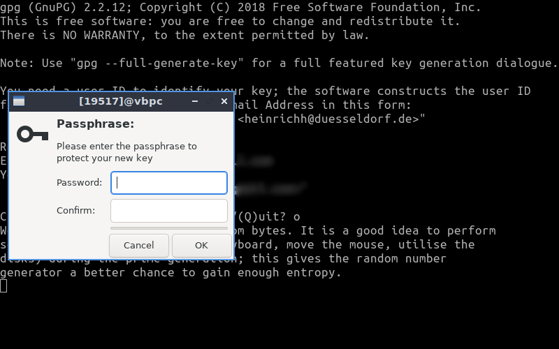 Frase de contraseña de clave Gpg Linux