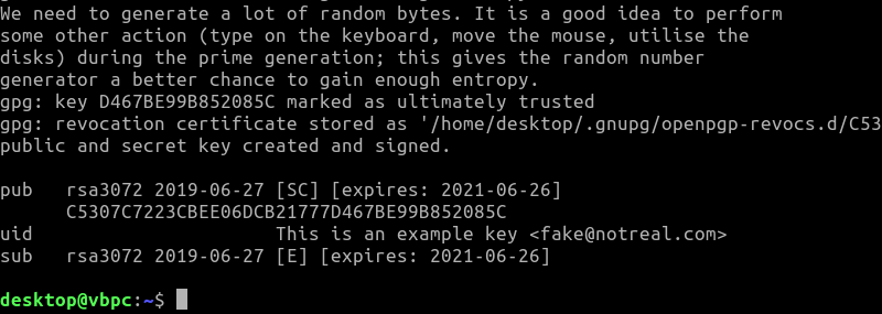 Clave GPG Linux generada