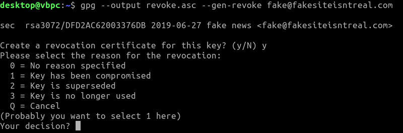Motivo de revocación de clave Gpg Linux