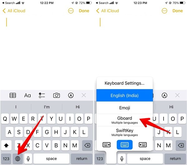 Gboard no funciona en el interruptor de Iphone