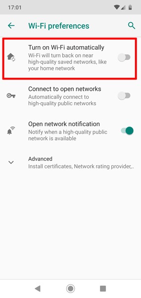 Evita que Wifi se encienda automáticamente Android