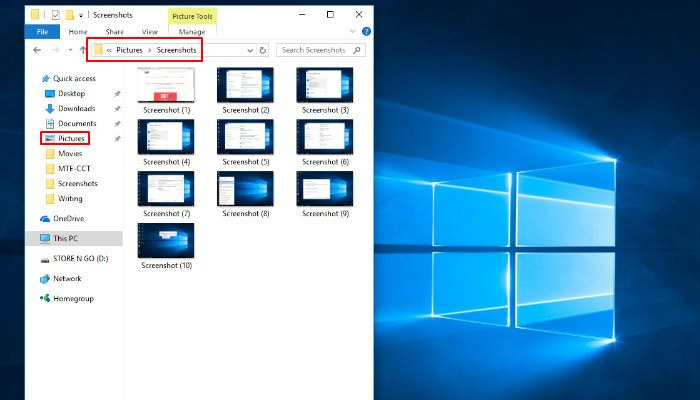 Carpeta de captura de pantalla de Windows 10