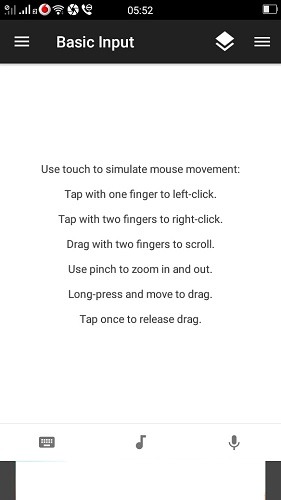 Pantalla de acción del ratón de Android