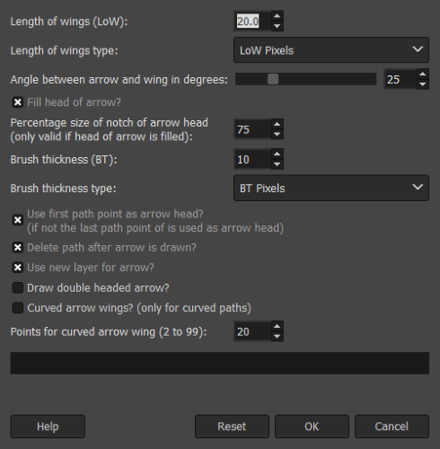 configuración de flechas de gimp