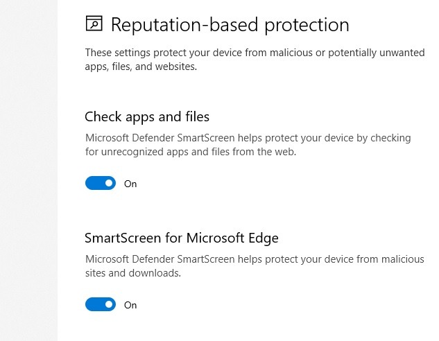 Configuración de pantalla inteligente de reputación de administrador habilitada