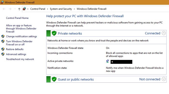 Configuración de Admin Windows Defender activado