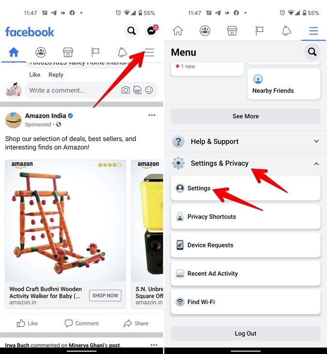 Configuración de Android de Facebook