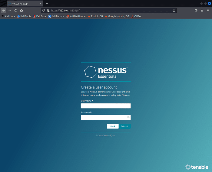 Nessus Crear cuenta de usuario