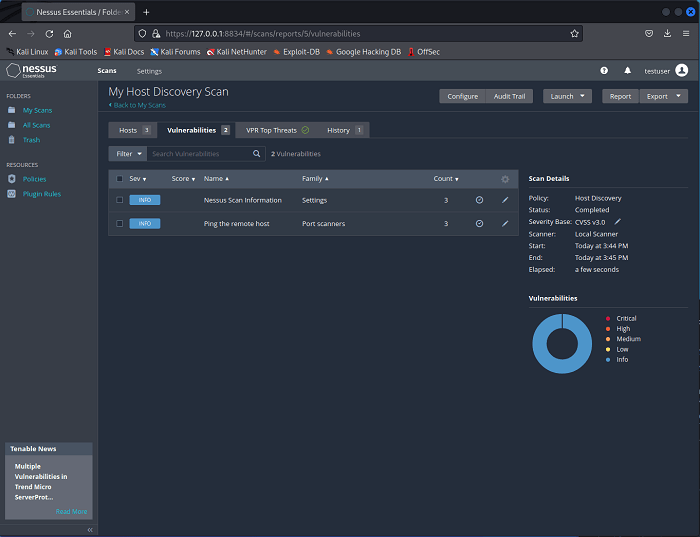 Página de vulnerabilidades de análisis de Nessus