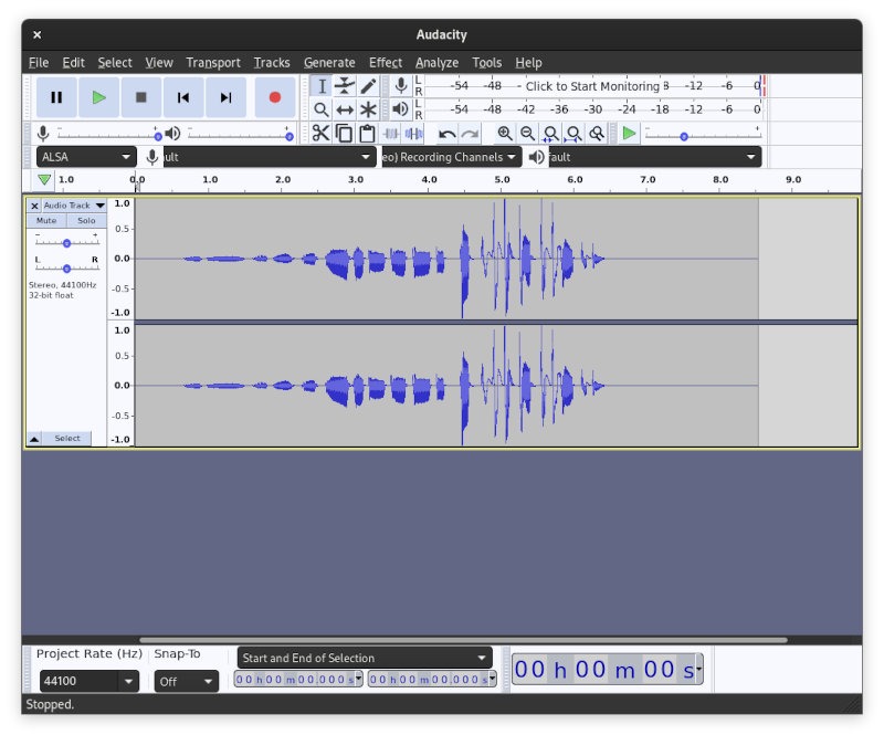 Grabar sonido Linux Audacity Mic Grabar