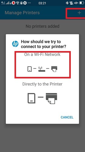 Imprima con un teléfono Android Complemento de servicio HP Agregue una impresora Red Wi-Fi