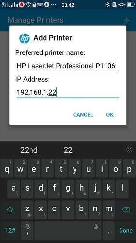 Imprimir usando el teléfono Android Complemento de servicio HP Agregar dirección IP de la impresora