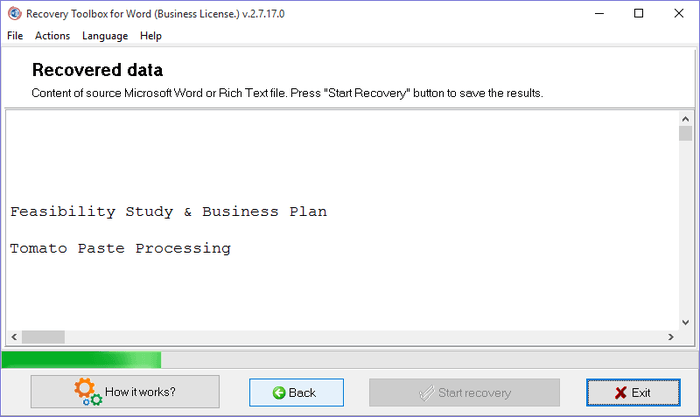 Caja de herramientas de recuperación para Word