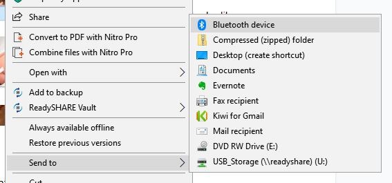 Transferencia de archivos Bluetooth Enviar a