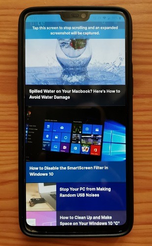 Cómo desplazarse Captura de pantalla One Plus Dejar de capturar