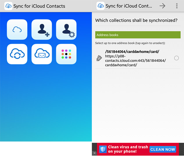 Sincronizar para la aplicación de Android Contactos de iCloud