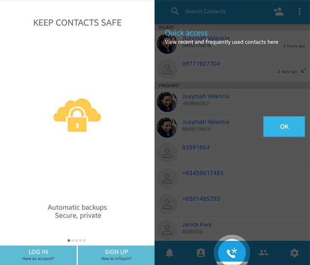 Sincronización de copia de seguridad de transferencia de contactos: aplicación de Android Intouch