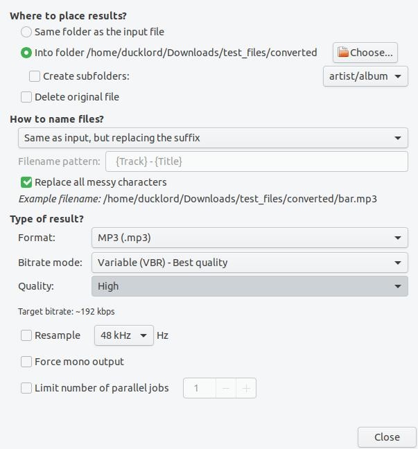 Convierta su audio con la configuración de archivo de Soundconverter