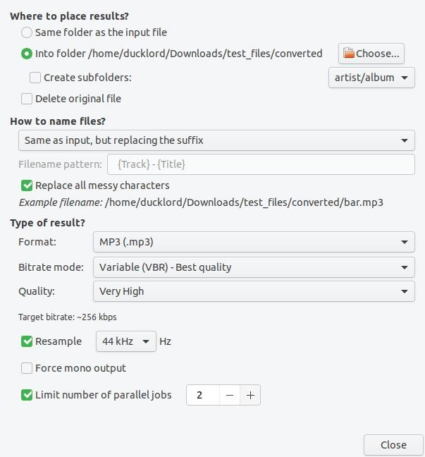 Convierta su audio con trabajos paralelos de Soundconverter