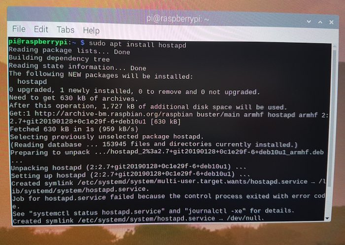 Instale el demonio del punto de acceso del host a través de la terminal de su Raspberry Pi. 