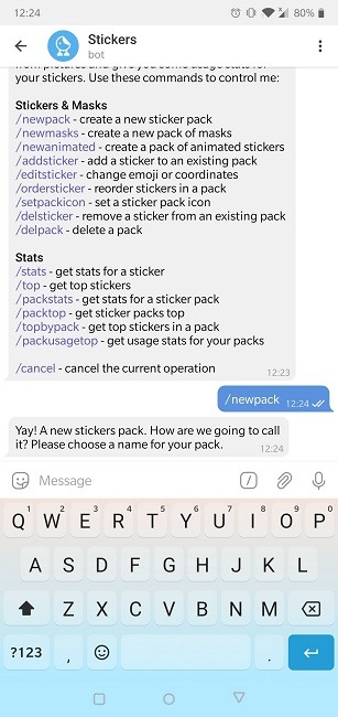 Cómo crear pegatinas Telegram Crear nuevo paquete