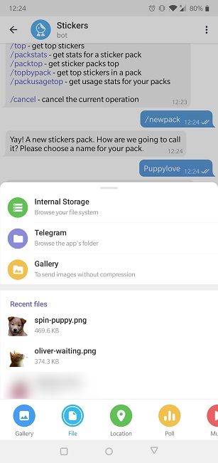 Cómo crear pegatinas Telegram Seleccionar imagen