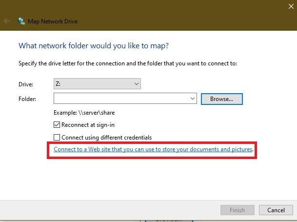 Cómo asignar una unidad Webdav en Windows 10 Map Connect