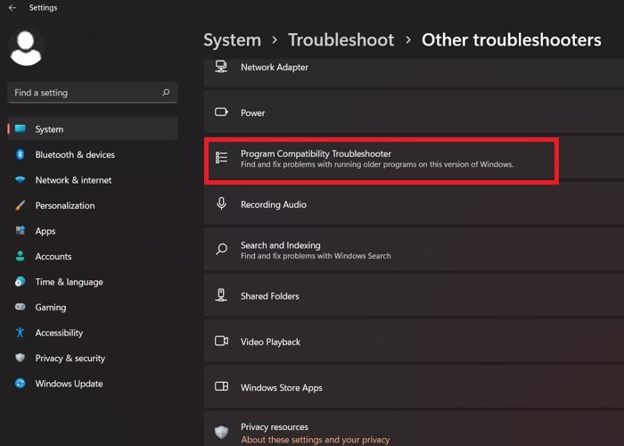 Solucionador de problemas de compatibilidad de programas Windows11 Otros solucionadores de problemas