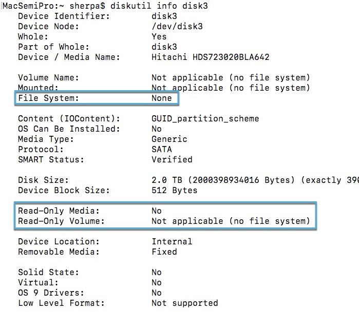 Problemas de montaje de disco Formateo de Macos Información de Diskutil