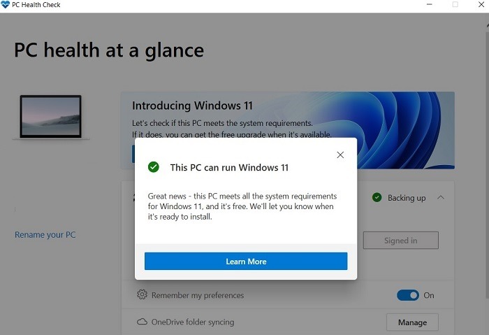 Windows 11 Instalar Asistente de instalación Estado de la PC Ok