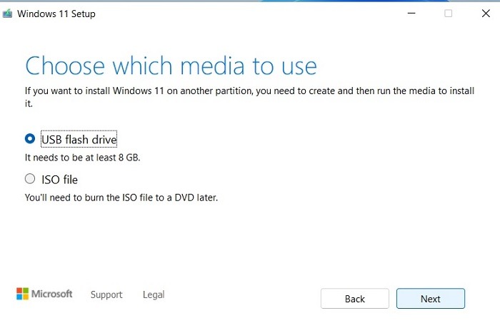 Windows11 Instale la creación de medios Usb o Iso