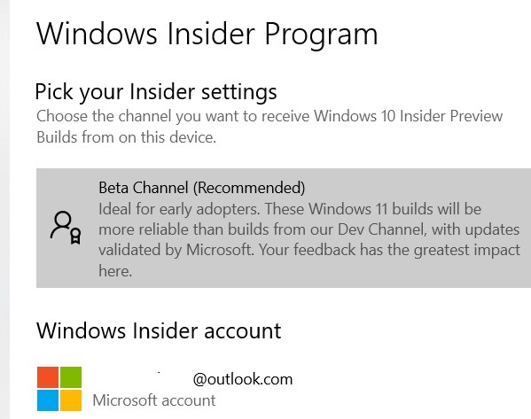 Configuración de Insider del canal beta de Windows 11