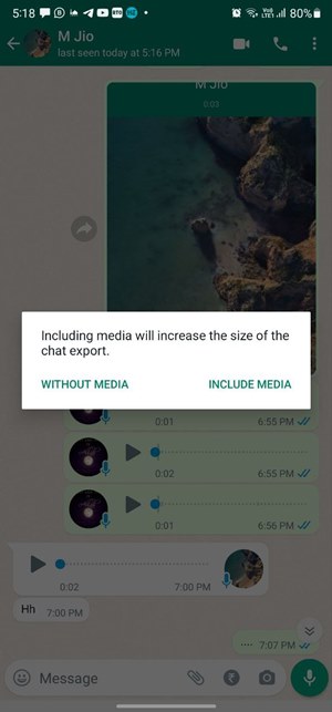 Exportación de Whatsapp Android sin medios