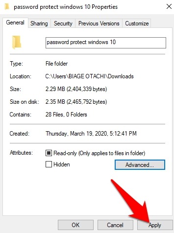 Proteger con contraseña Carpetas de archivos Propiedades de carpeta de Windows 10 Cifrado avanzado Contenido Protección de datos Aplicar