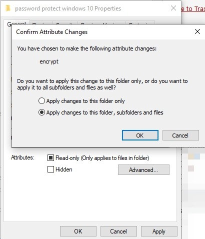 Proteger con contraseña Archivos Carpetas Propiedades de carpeta de Windows 10 Cambios de atributos