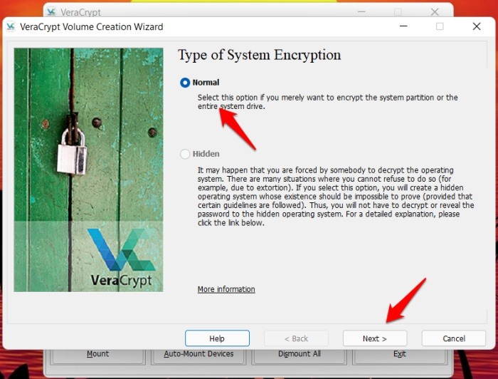 Modo de cifrado de Veracrypt Windows