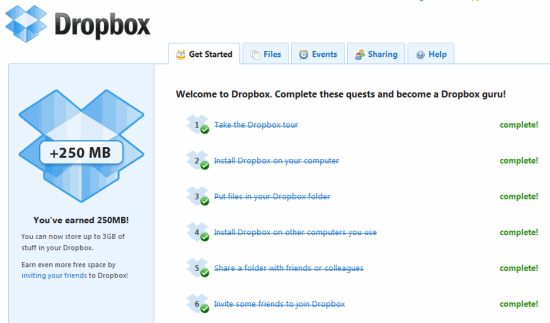 Espacio de almacenamiento gratuito de Dropbox