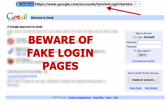 Compruebe si hay páginas de inicio de sesión falsas de Gmail
