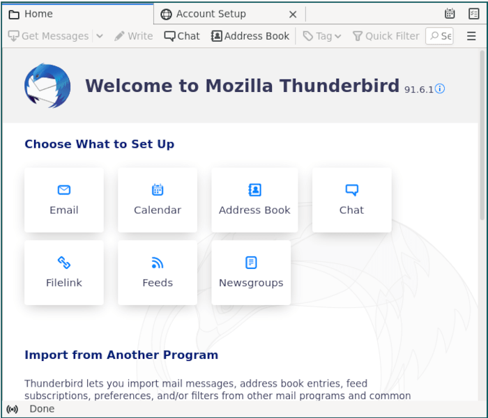 Correo electrónico de Linux 03 Thunderbird Bienvenido